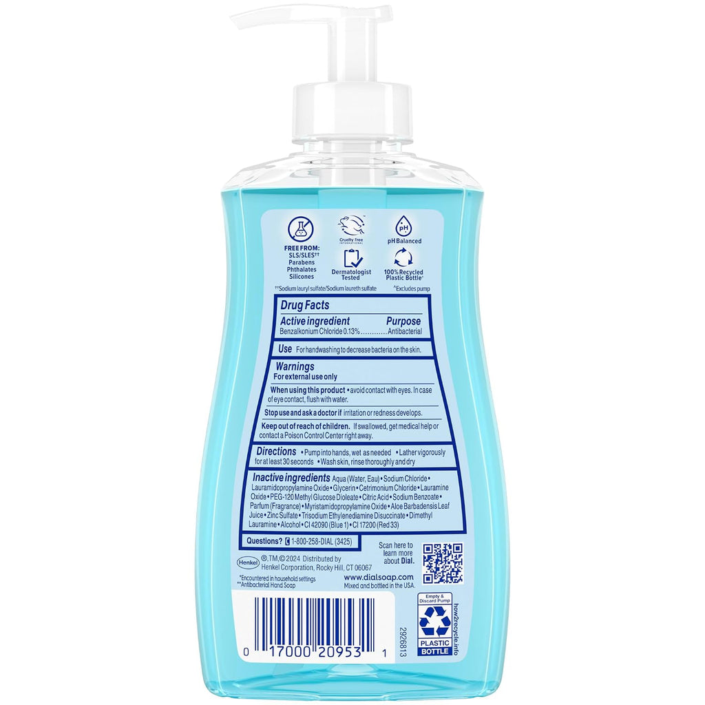 Dial Antibacterial Defense Liquid Hand Soap + Aloe, Spring Water Scent, 11 Fl Oz (Pack of 4), Dermatologist-Tested Hand Wash, Gentle Formula