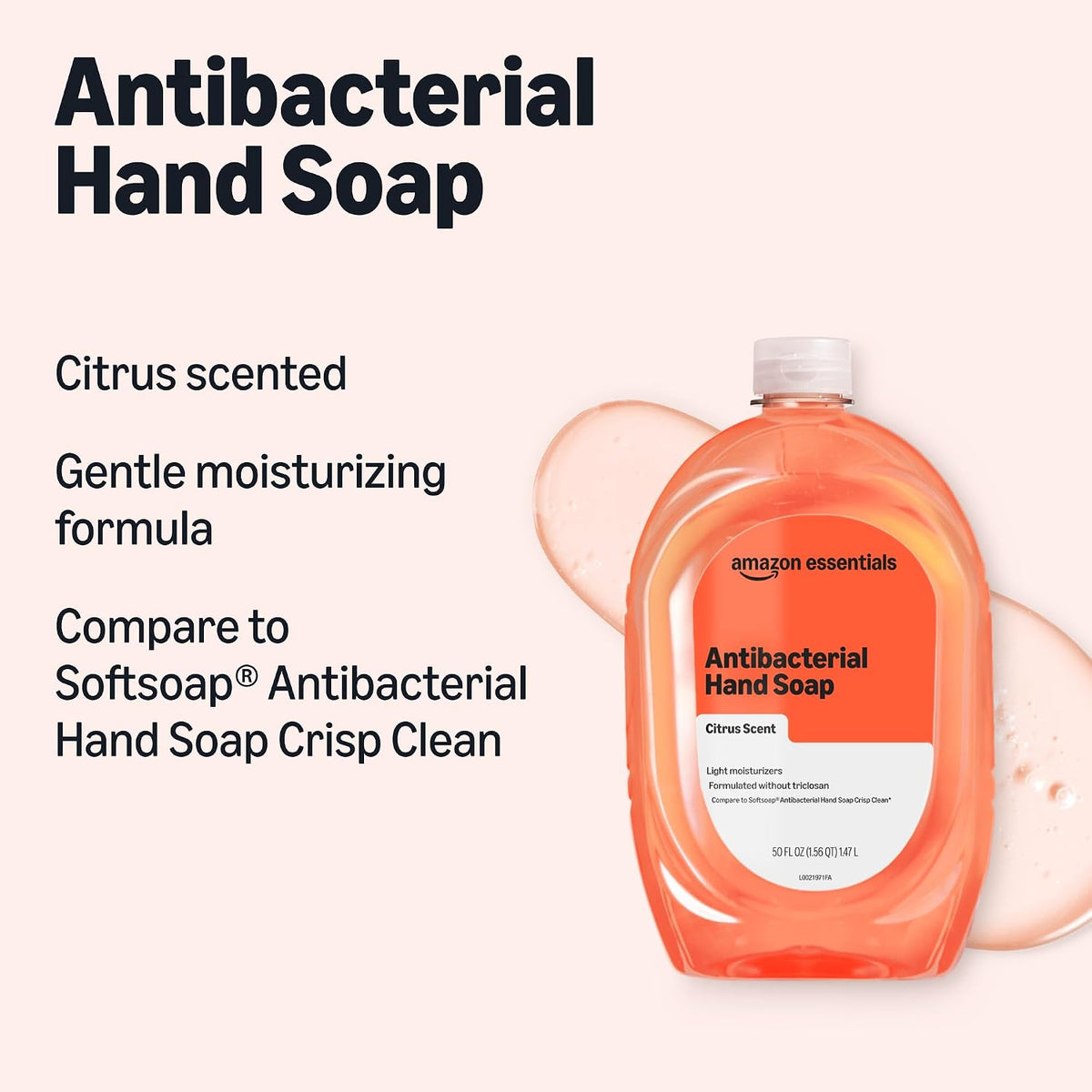 Amazon Basics Liquid Hand Soap Refill, Light Moisturizing, Triclosan-Free, Dermatologist-Tested, pH Balanced, Citrus, 50 Fl Oz (Pack of 2) (Previously Solimo)