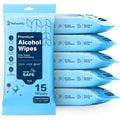90 Large Alcohol Wipes - 75% Ethyl Alcohol Hand Wipes - 6 Packs of 15 - Fragrance Free, Skin Safe, Latex Free for Travel, Nails
