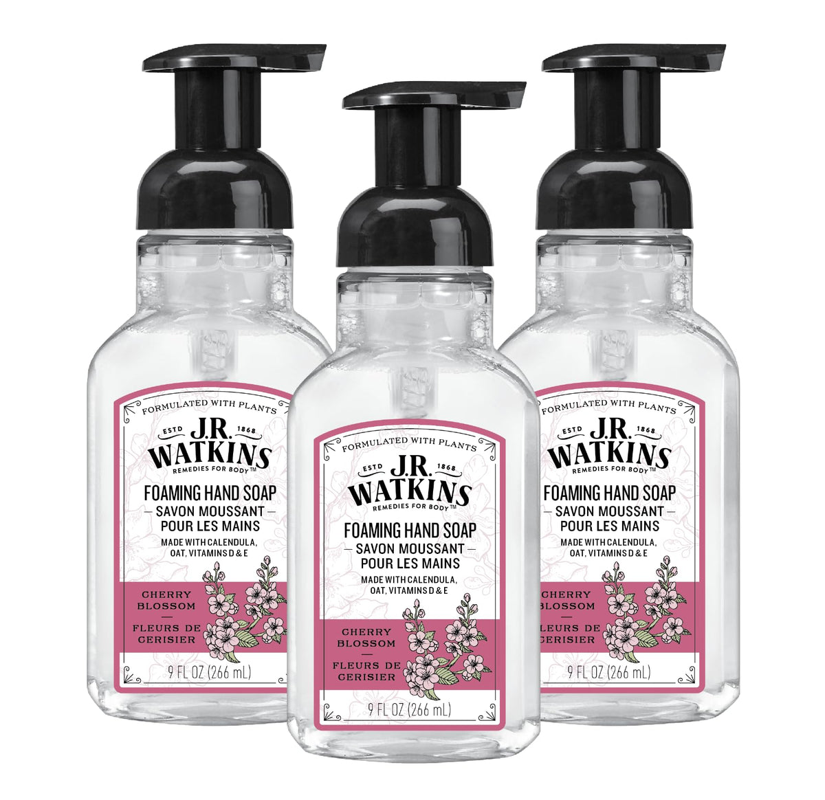 J.R. Watkins Moisturizing Foam Hand Soap Dispenser 3 Pack, Lemon, 9 fl oz