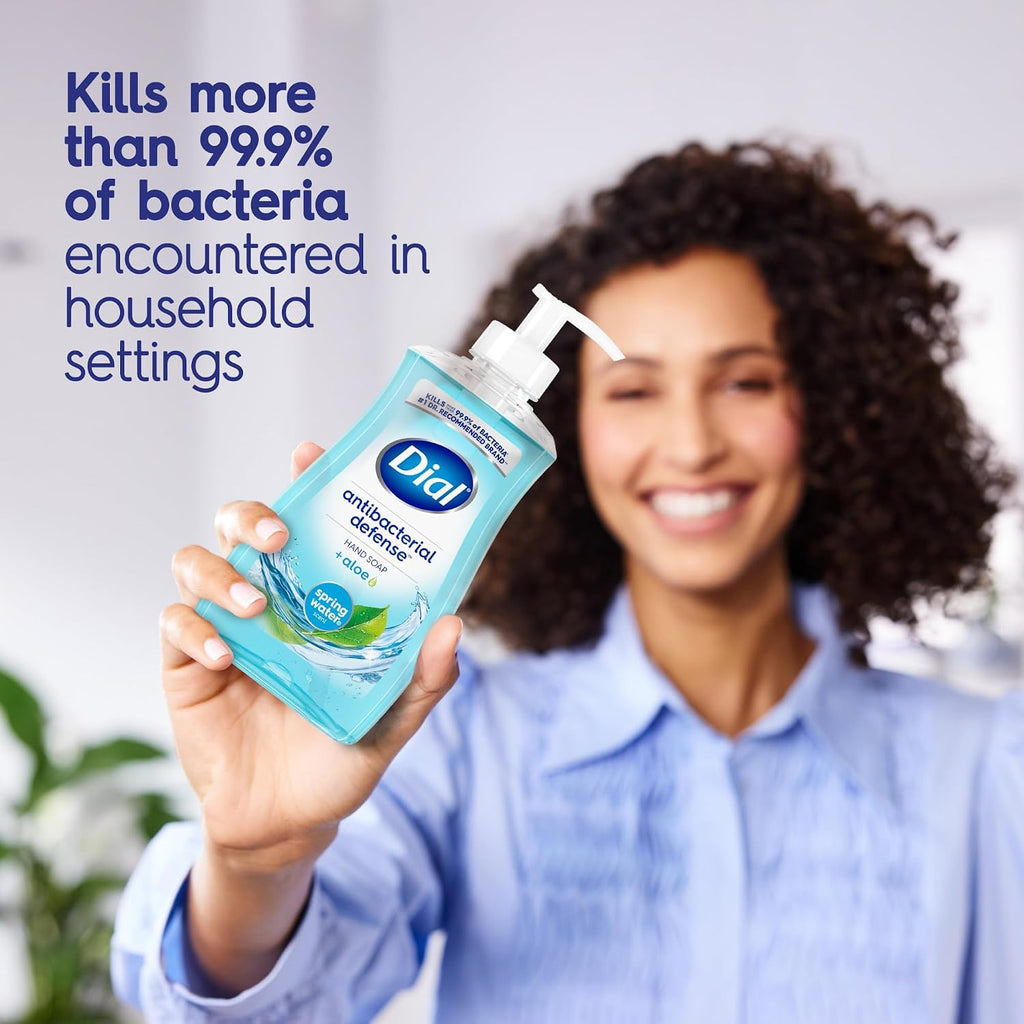 Dial Antibacterial Defense Liquid Hand Soap + Aloe, Spring Water Scent, 11 Fl Oz (Pack of 4), Dermatologist-Tested Hand Wash, Gentle Formula