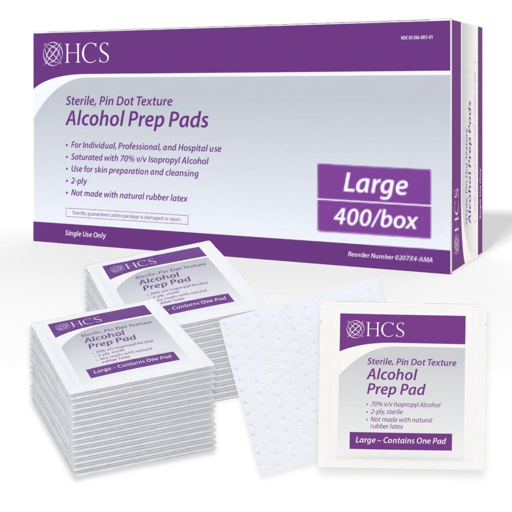 HCS Large Alcohol Prep Pads, 70% Isopropyl Alcohol Wipes for Injections