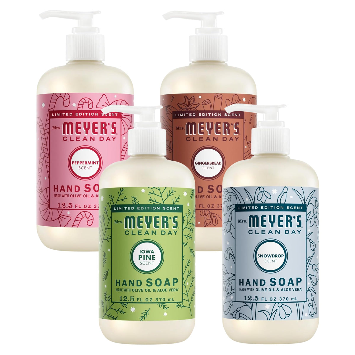 Mrs. MEYER'S CLEAN DAY Liquid Hand Soap Bottle, 12.5 Fl Oz Lilac, Rose, Mint, Lemon, Lavender, Basil (Pack of 6) (Variety Pack)