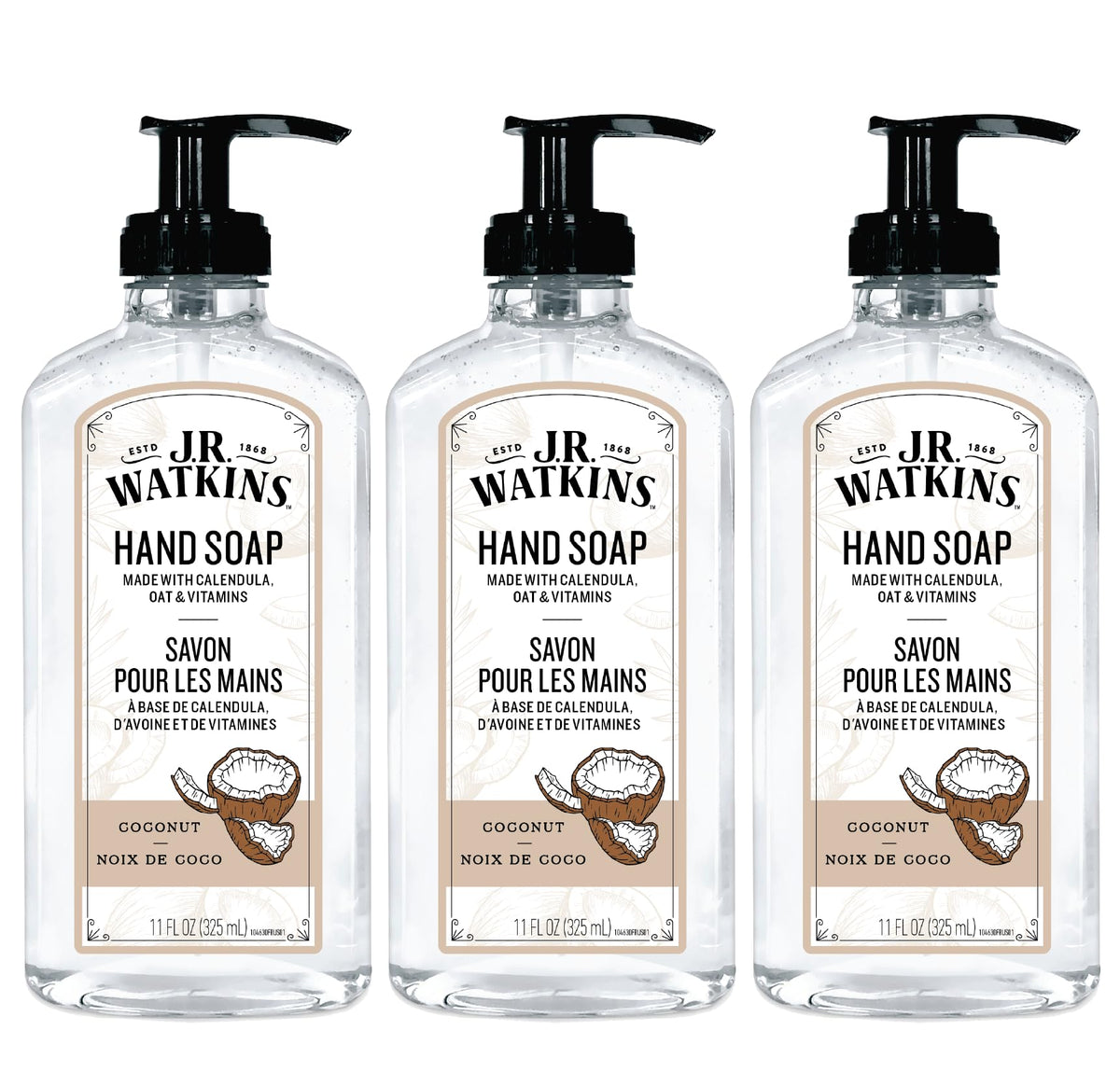 J.R. Watkins Gel Hand Soap Dispenser 3 Pack, Grapefruit, 11 fl oz