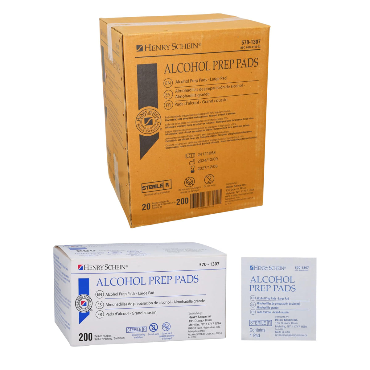 Henry Schein Large Prep Pads, 70% Isopropyl Alcohol, 2-ply, Sterile, 200Ct