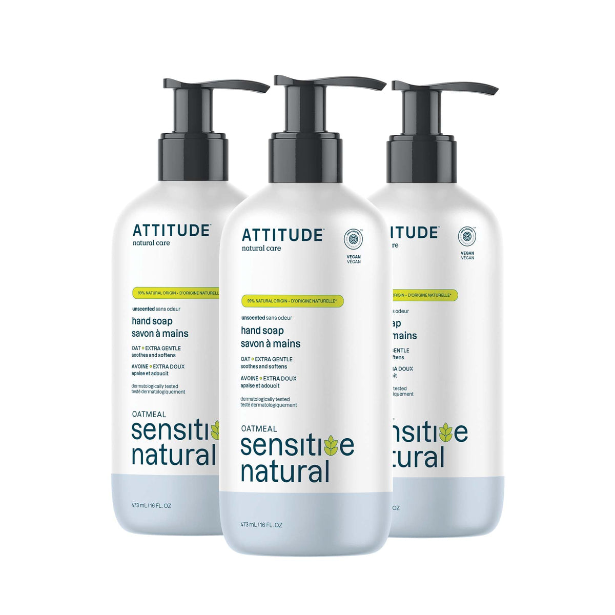 ATTITUDE Hand Soap for Sensitive Skin with Oat, EWG Verified, Dermatologically Tested, Vegan, Sweet Jasmine Scent, 16 Fl Oz (Pack of 3)