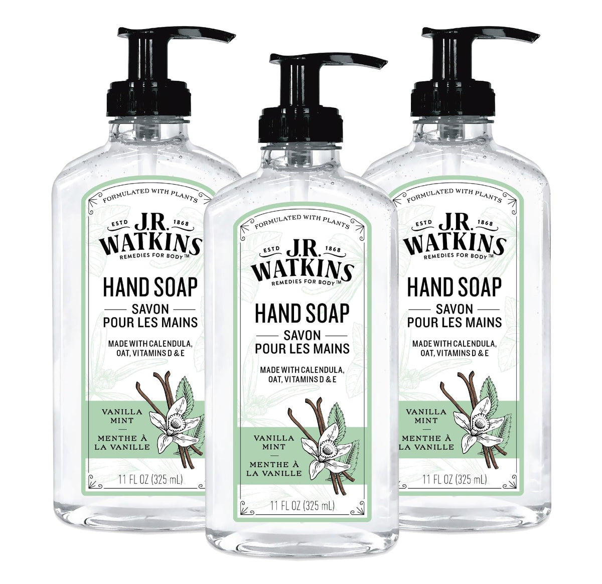 J.R. Watkins Gel Hand Soap Dispenser 3 Pack, Grapefruit, 11 fl oz