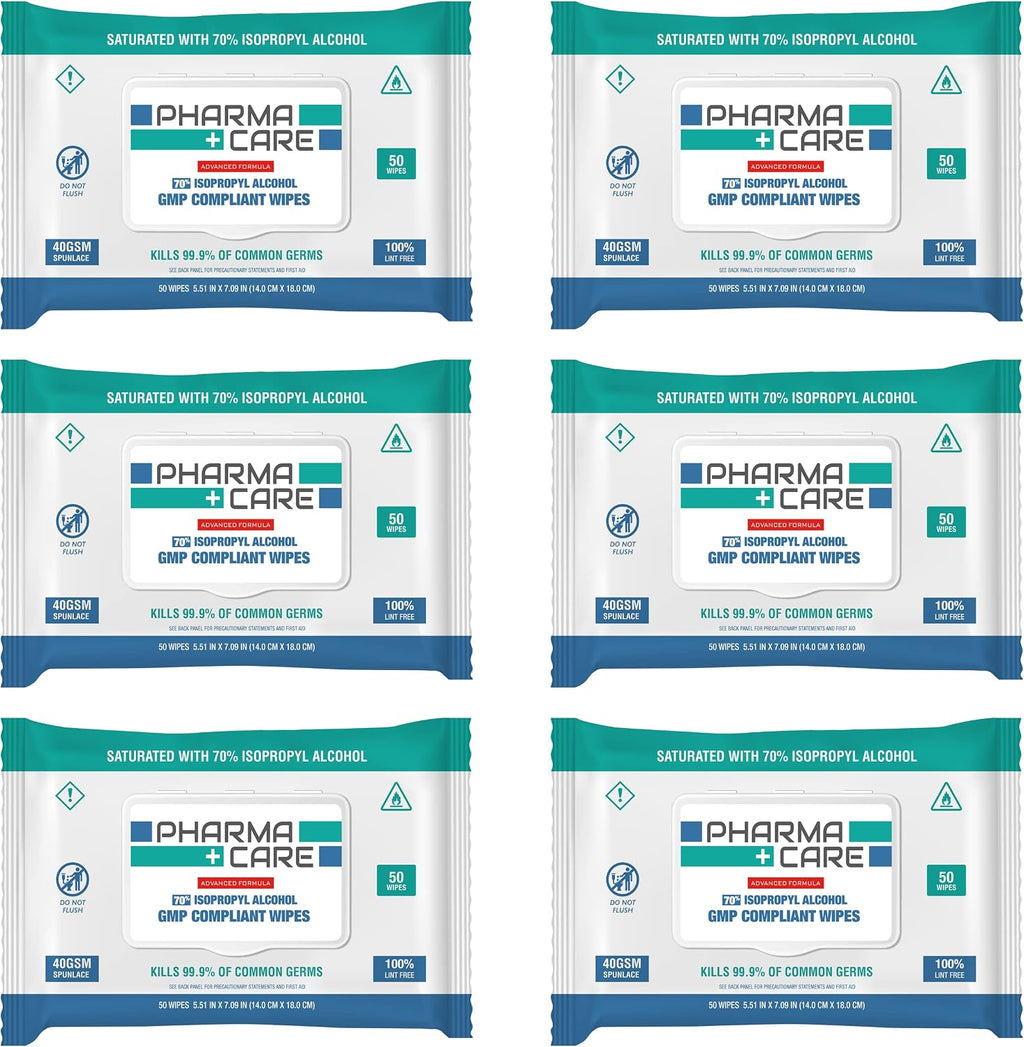 PharmaCare Advanced Formula 70% Alcohol Wipes - 6 Pack