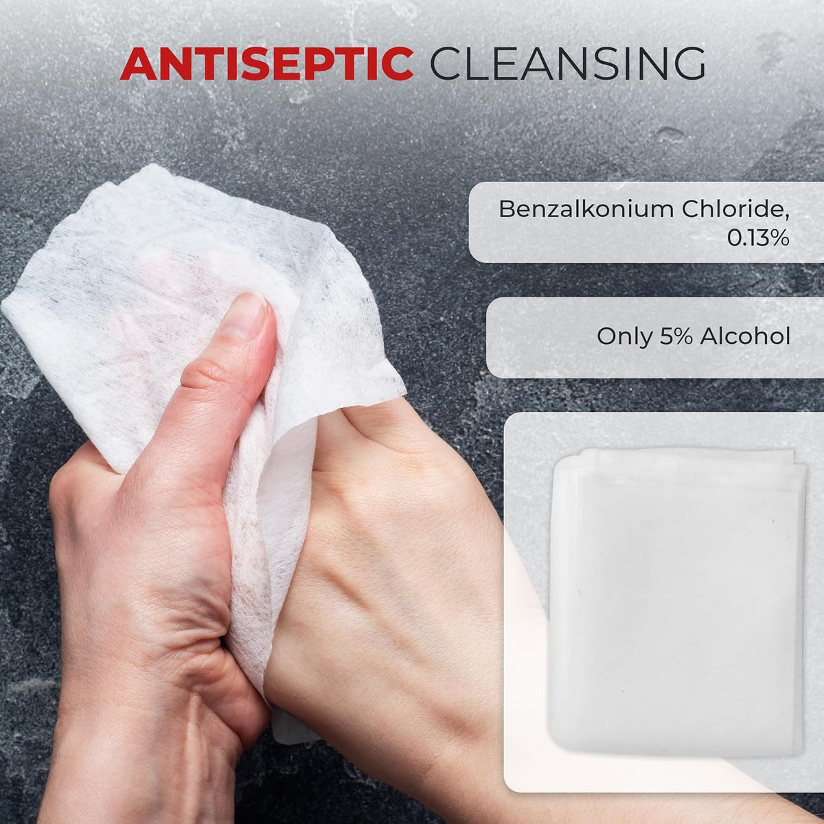 Benzalkonium BZK Wipes [Pack of 100] – 5”x7” Antiseptic Towelettes, First Aid Hand Wipes, Individually Wrapped for Skin Cleansing