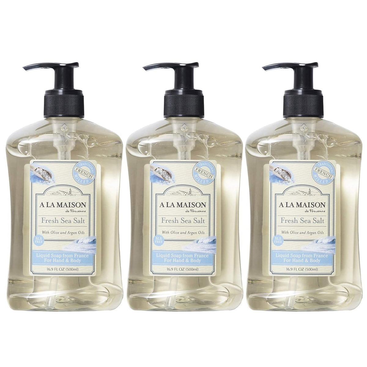 A LA MAISON Rosemary Mint French Liquid Hand Soap - Natural Hand Wash Made with Essential Oils - Biodegradable, Plant-Based, Vegan, Cruelty-Free, Alcohol & Paraben Free (16.9 oz, 3 Pack)