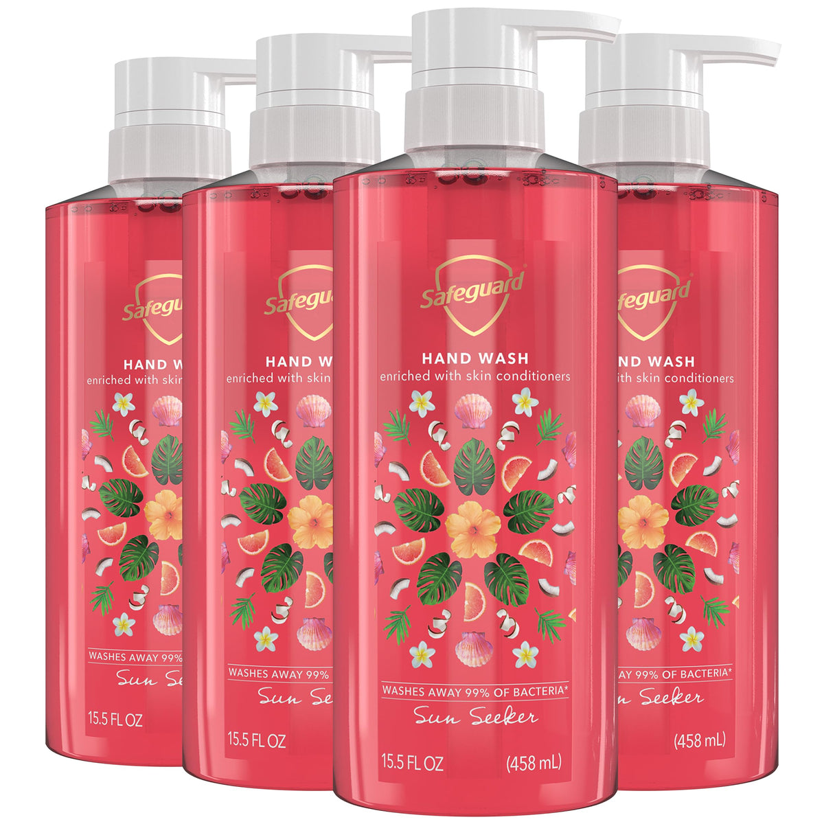 Safeguard Liquid Hand Soap, Micellar Deep Cleansing, Washes Away 99% Bacteria, Made with Natural Moisturizers, Enriched with Skin Conditioners, PH Balanced, Ocean Breeze Scent 15.5 oz (Pack of 4)