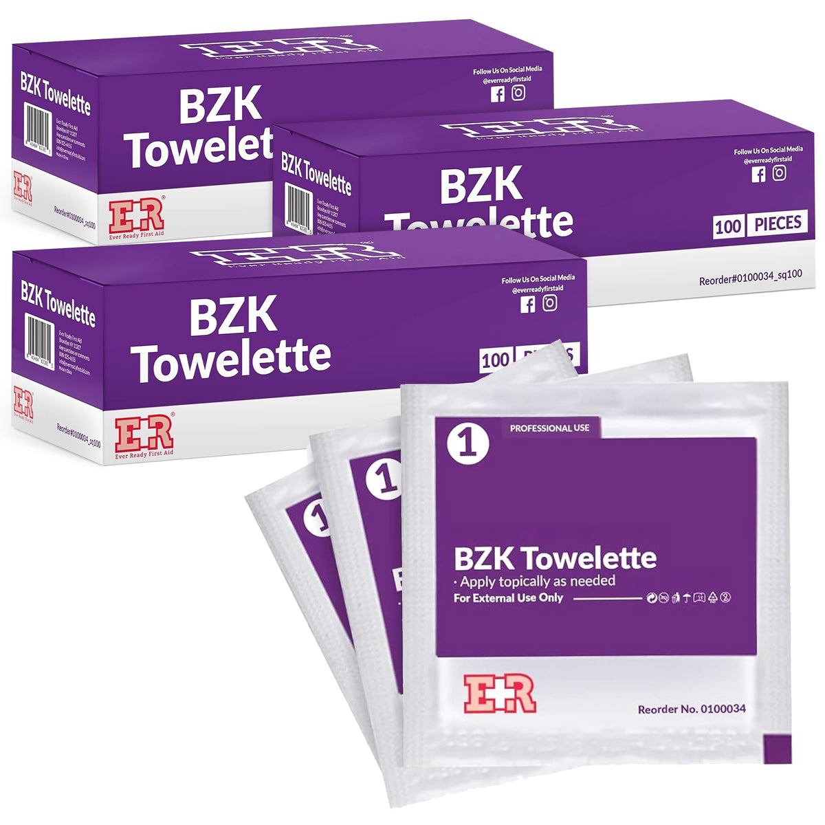 Benzalkonium BZK Wipes [Pack of 100] – 5”x7” Antiseptic Towelettes, First Aid Hand Wipes, Individually Wrapped for Skin Cleansing
