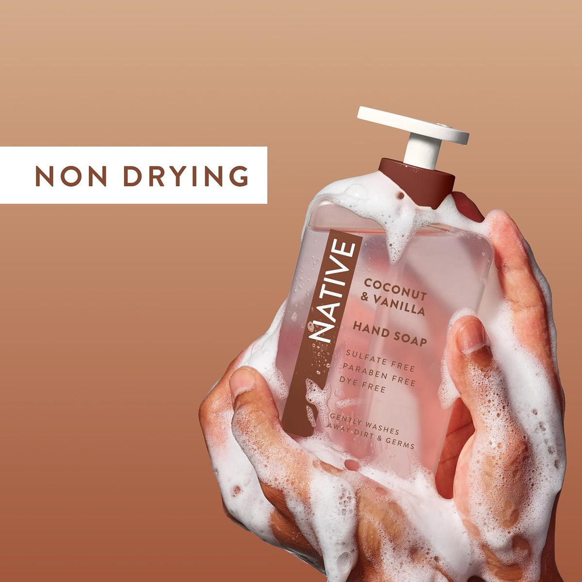 Native Liquid Hand Soap, Coconut & Vanilla Scent, Non-Drying Formula for Soft, Smooth Hands, Made with Plant-Based Cleansers, Sulfate & Paraben Free, 13 oz Bottle