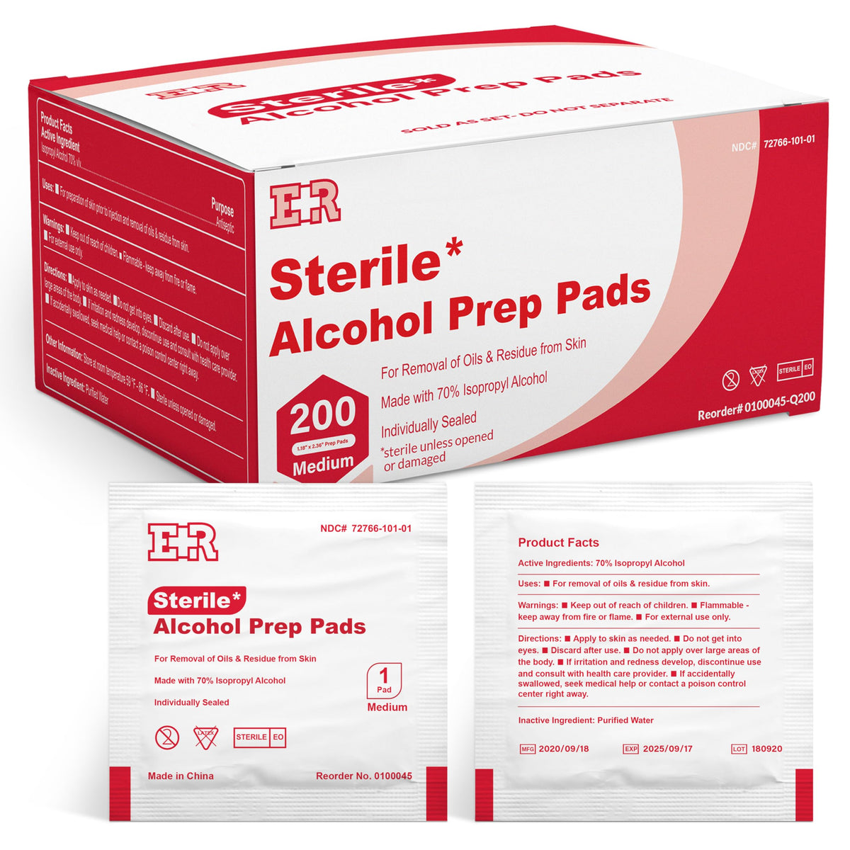 Ever Ready First Aid Alcohol Prep Pads, Medium 2-Ply Alcohol Wipes, individually wrapped Swabs, Saturated With 70% Isopropyl Alcohol - 400 Count