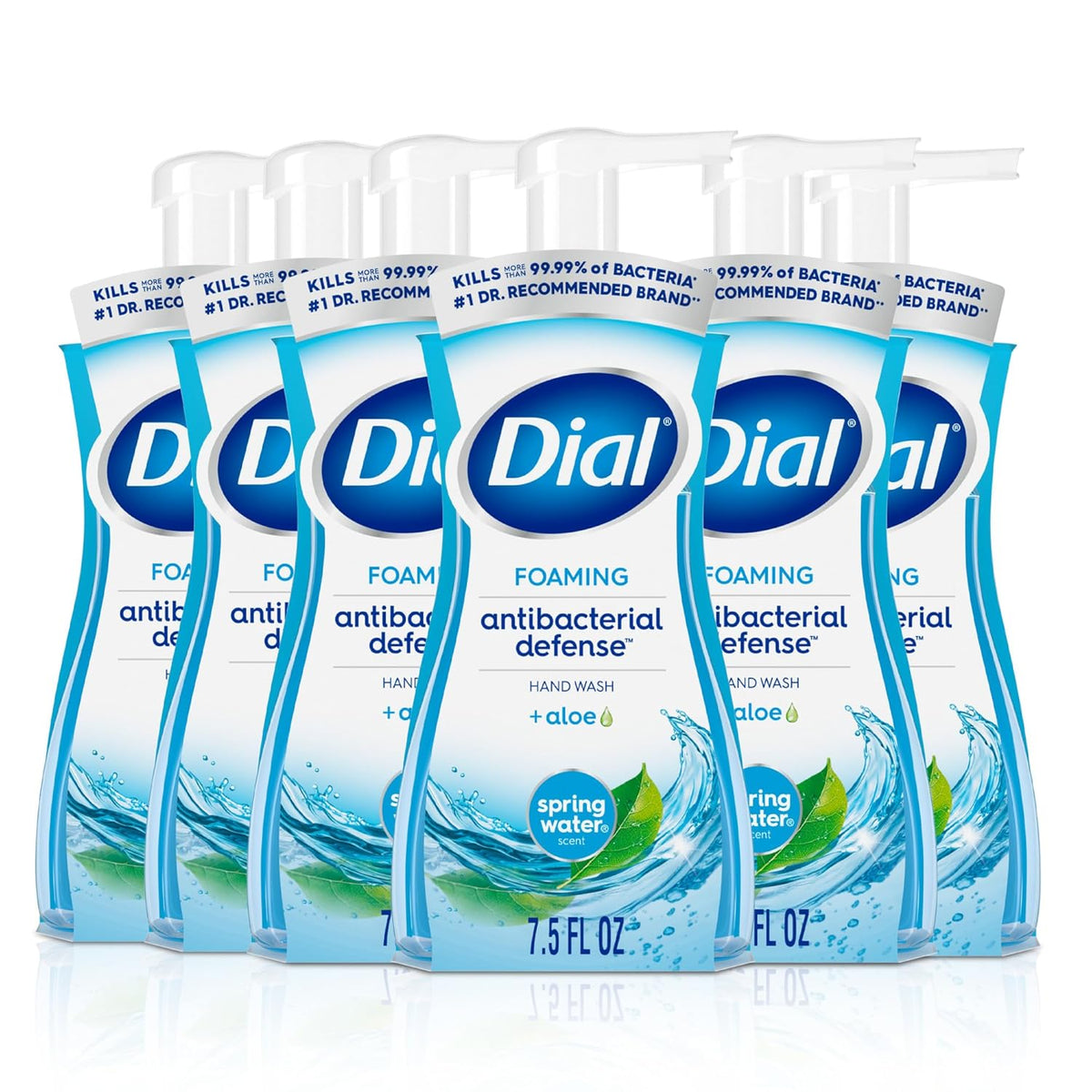 Dial Antibacterial Foaming Hand Soap, Spring Water Scent, 7.5 Fl Oz, 6-Pack
