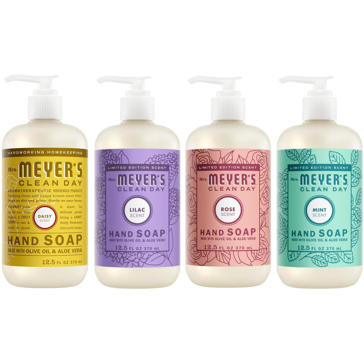 MRS. MEYER'S Liquid Hand Soap 12.5 OZ Scents Variety Pack 6 ( Rosemary, Basil, Geranium, Honeysuckle, Lavender, and Lemon Verbena)