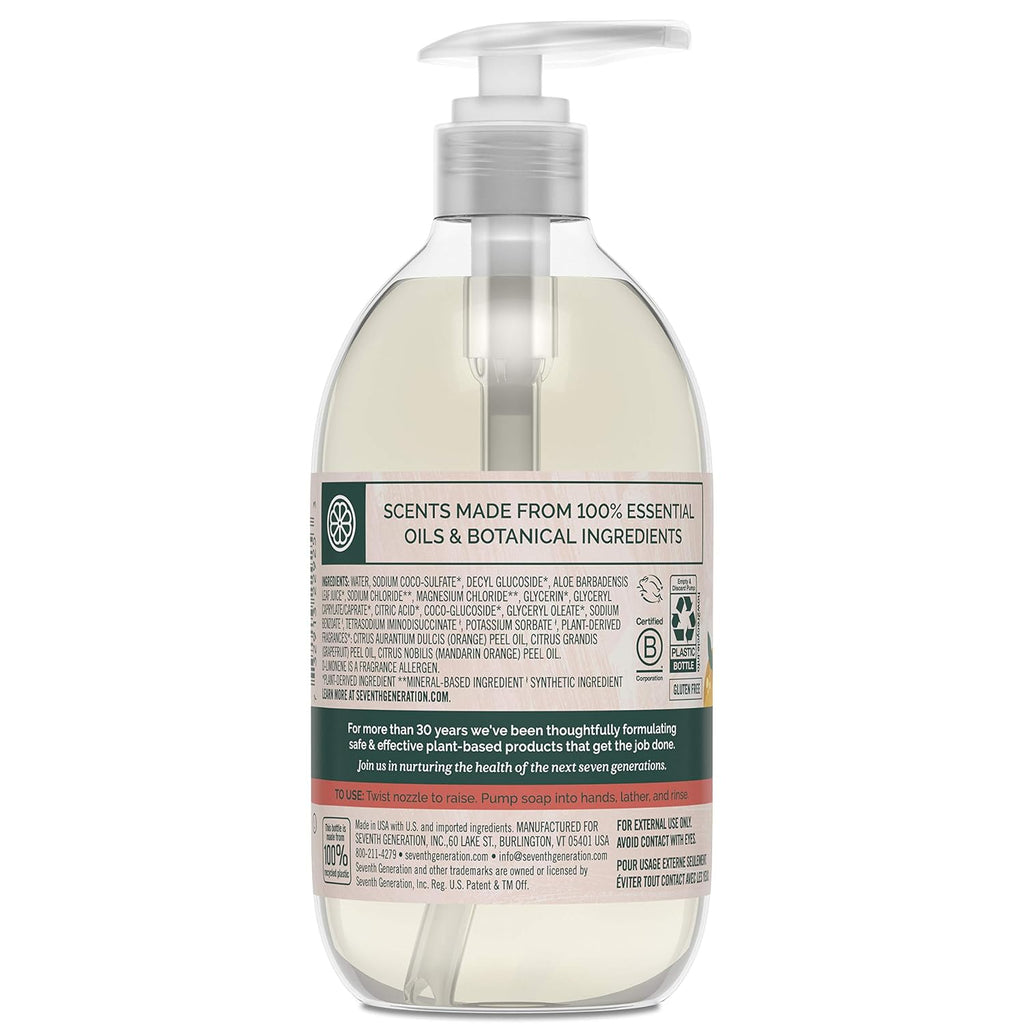 Seventh Generation Hand Soap, Mandarin Orange & Grapefruit, 12 oz, 8 Pack