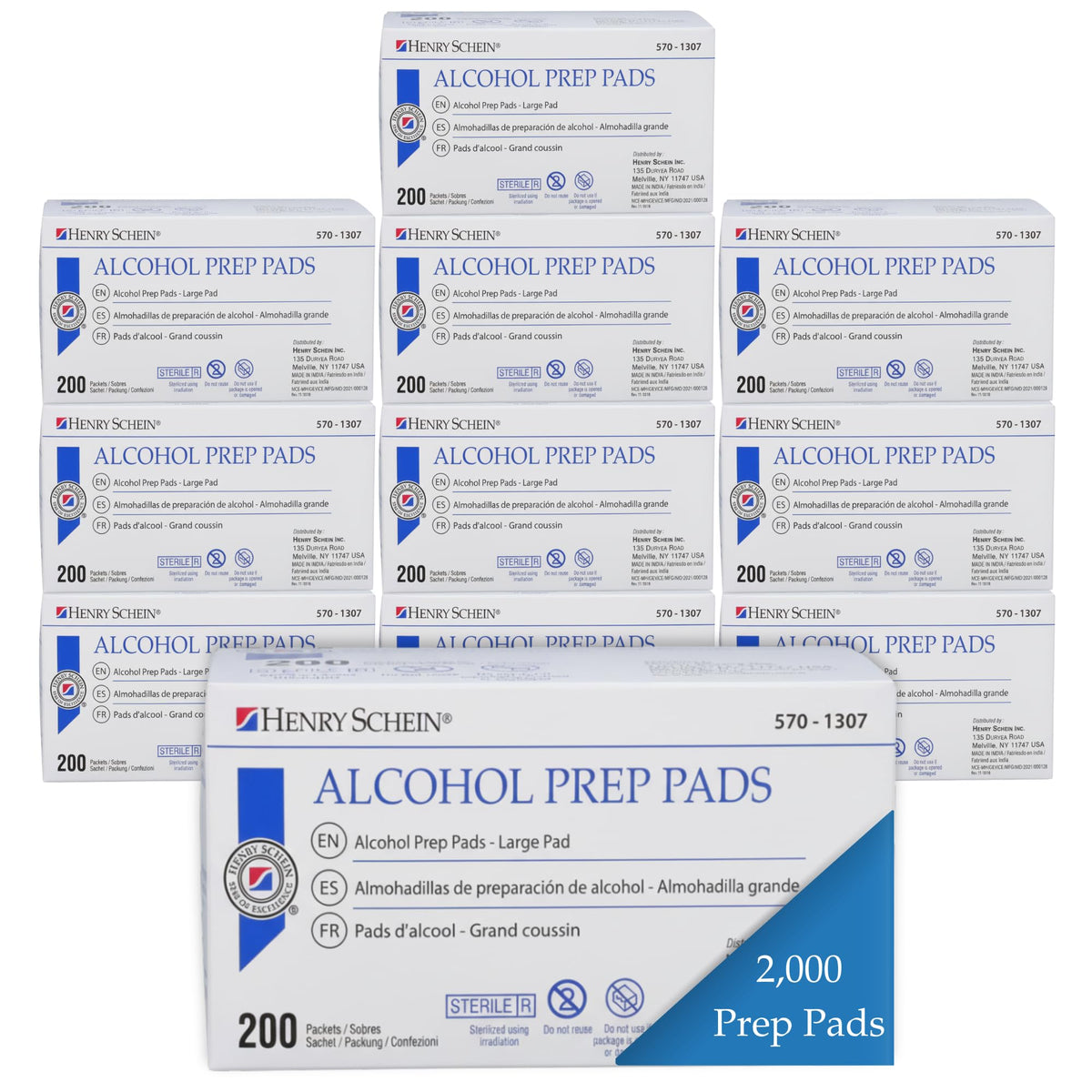 Henry Schein Large Prep Pads, 70% Isopropyl Alcohol, 2-ply, Sterile, 200Ct