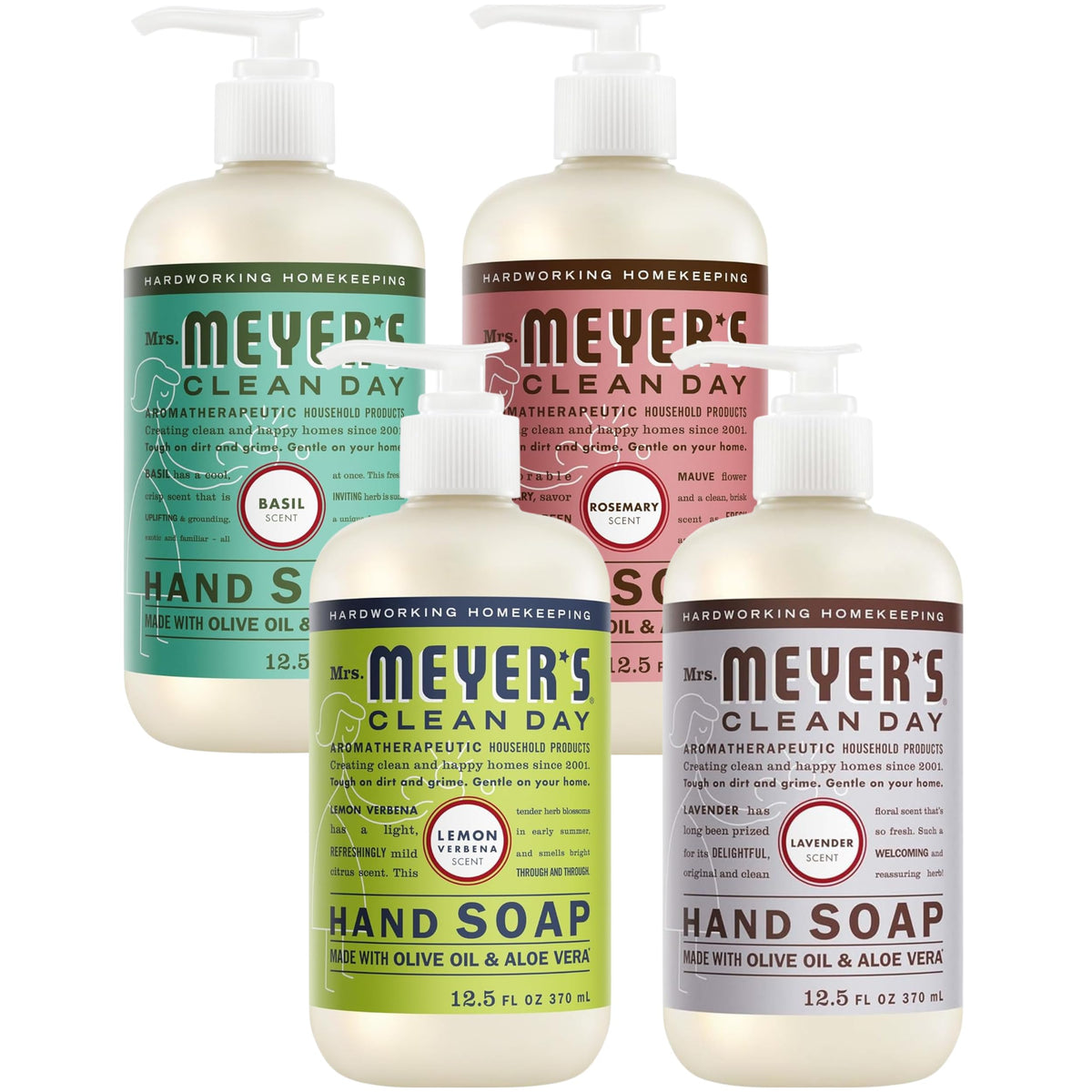 MRS. MEYER'S Liquid Hand Soap 12.5 OZ Scents Variety Pack 6 ( Rosemary, Basil, Geranium, Honeysuckle, Lavender, and Lemon Verbena)