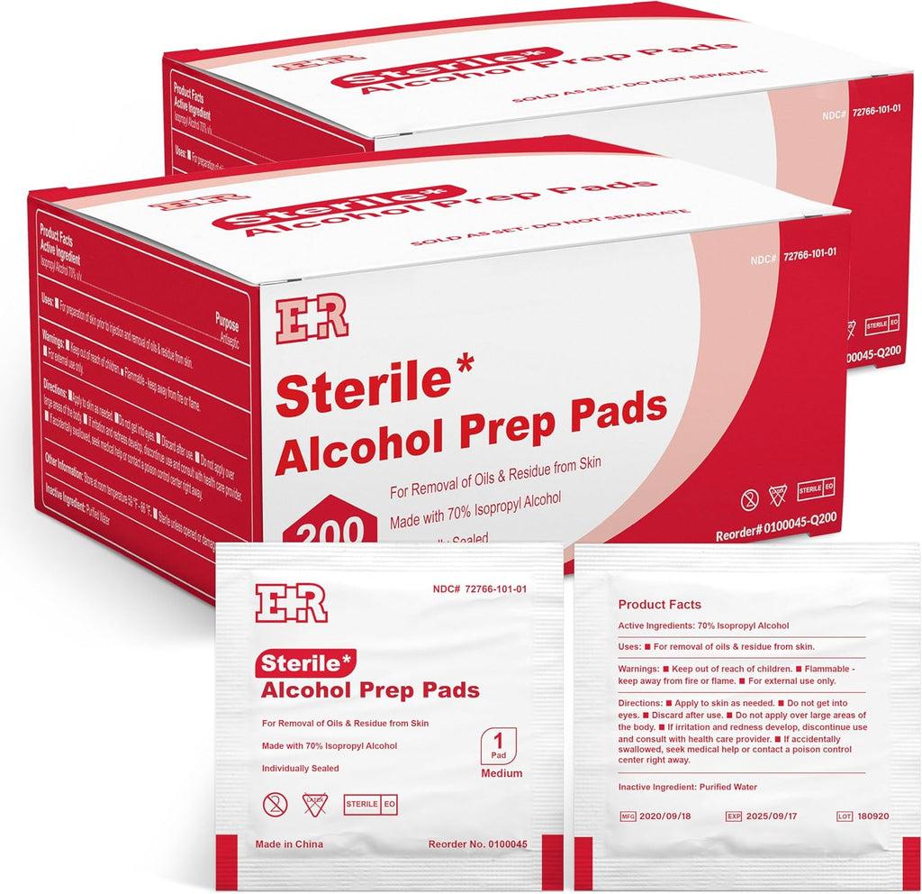 Ever Ready First Aid Alcohol Prep Pads, Medium 2-Ply Alcohol Wipes, individually wrapped Swabs, Saturated With 70% Isopropyl Alcohol - 400 Count
