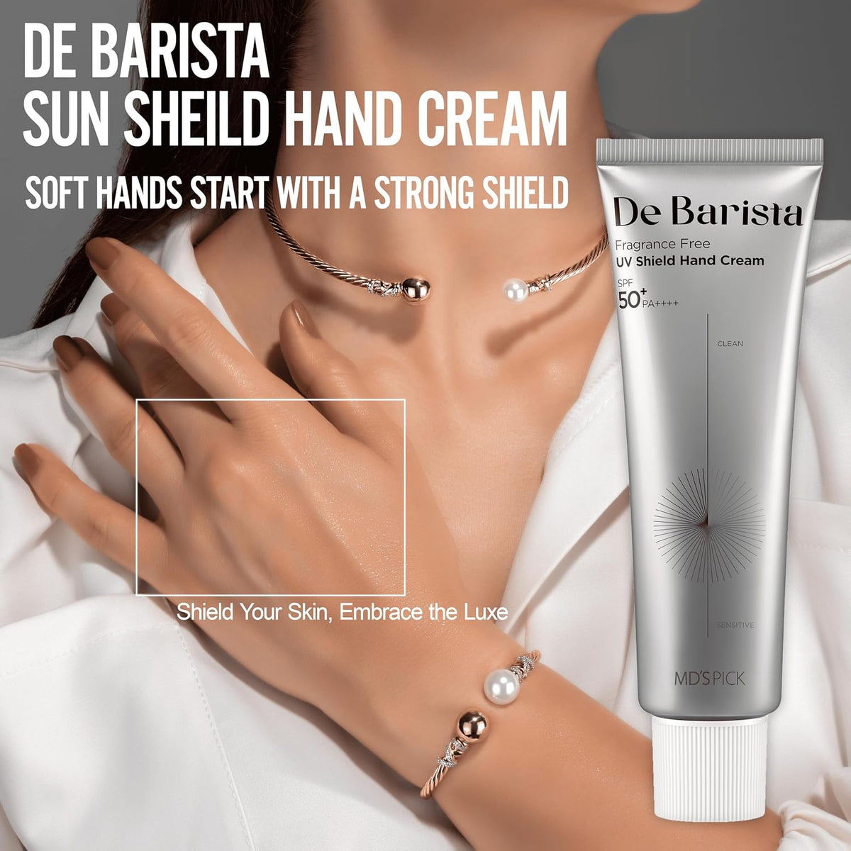 MD'S PICK De Barista Hand Cream SPF50+/PA++++, 1.76 oz, UV Protection, Fragrance-Free, Anti-Aging, Vegan, Lightweight Moisturizer for Dry Hands