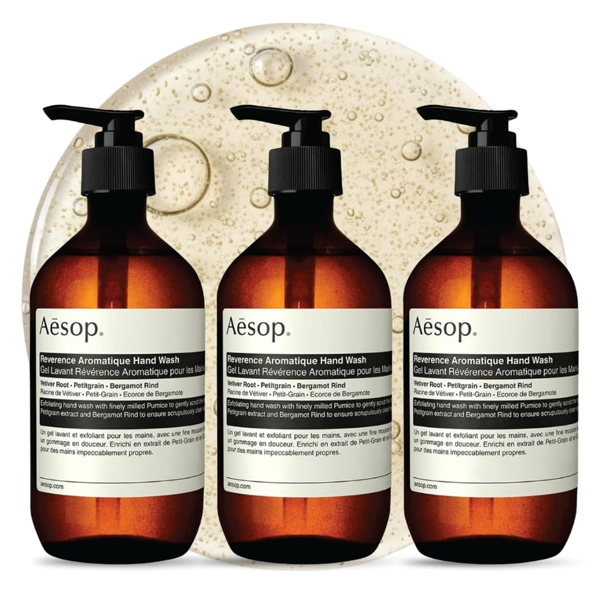 Aesop Reverence Aromatique Exfoliating Hand Wash | Exfoliating Hand Soap with Finely Milled Pumice | Gentle Cleanser & Skin-Smoothing Formula with Vetiver, Petitgrain & Bergamot | 500mL / 16.9 oz