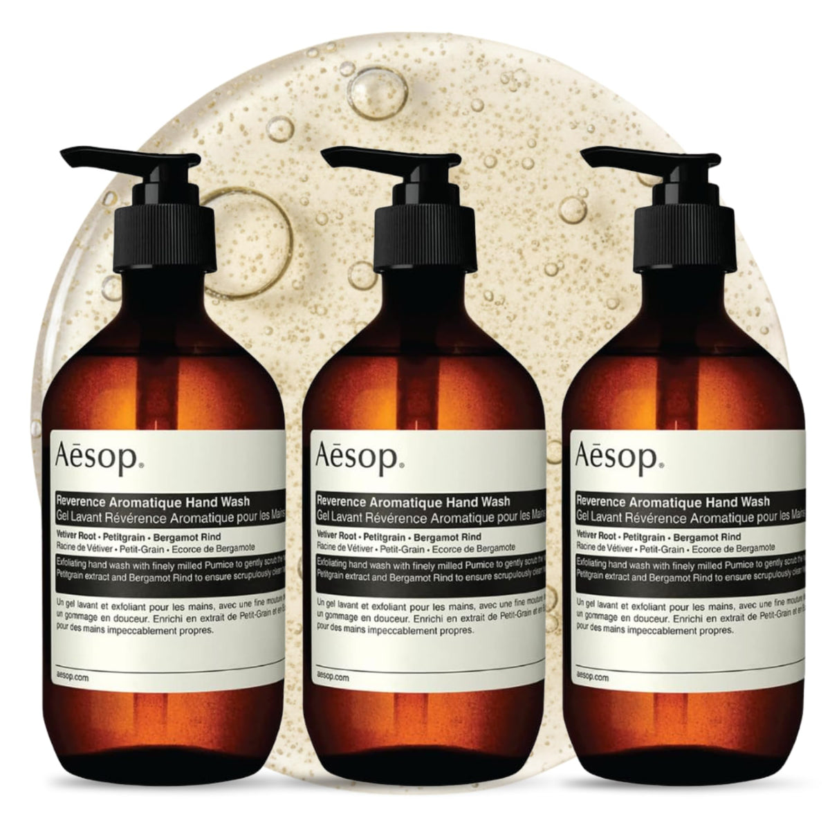 Aesop Reverence Aromatique Exfoliating Hand Wash | Exfoliating Hand Soap with Finely Milled Pumice | Gentle Cleanser & Skin-Smoothing Formula with Vetiver, Petitgrain & Bergamot | 500mL / 16.9 oz