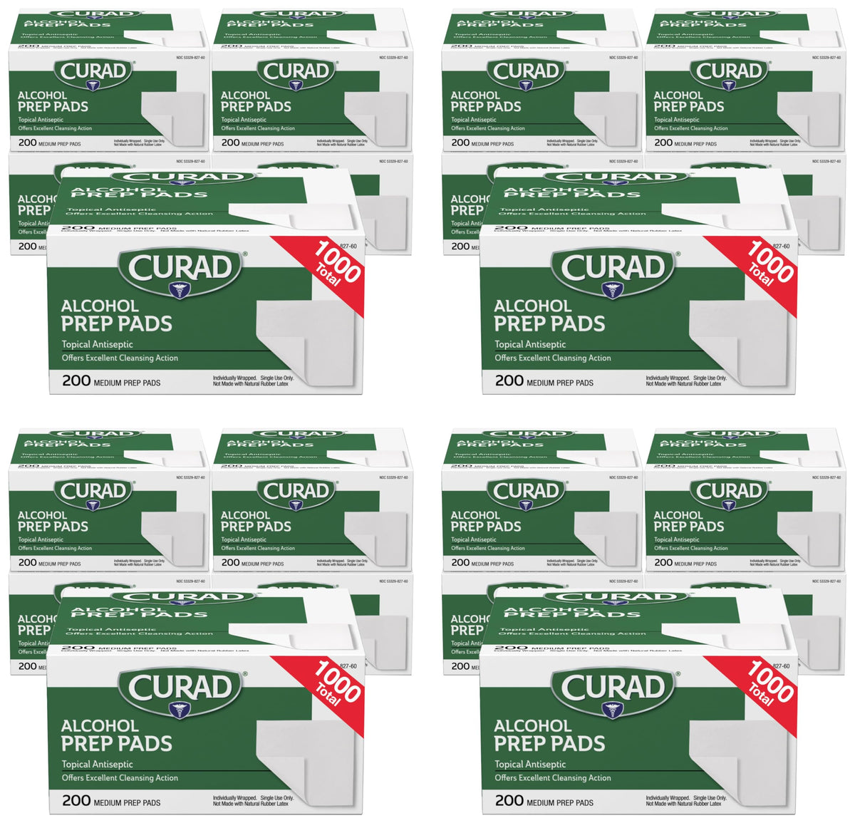 Curad Alcohol Prep Pads, 70% Alcohol, 1000 Count (5 Boxes 200 CT/EA)