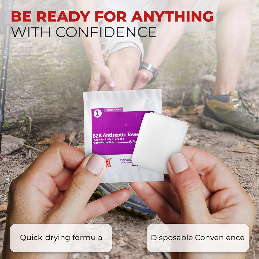 Benzalkonium BZK Wipes [Pack of 100] – 5”x7” Antiseptic Towelettes, First Aid Hand Wipes, Individually Wrapped for Skin Cleansing