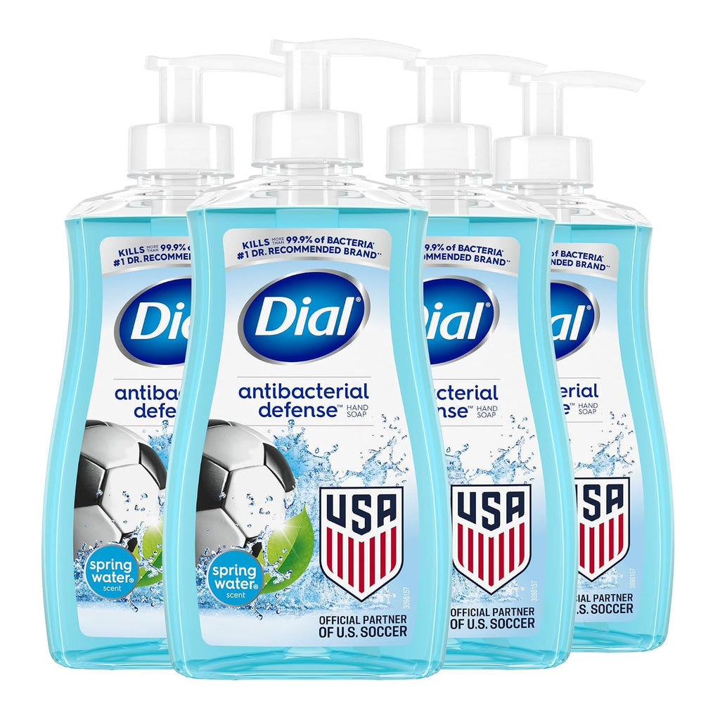 Dial Antibacterial Defense Liquid Hand Soap + Aloe, Spring Water Scent, 11 Fl Oz (Pack of 4), Dermatologist-Tested Hand Wash, Gentle Formula