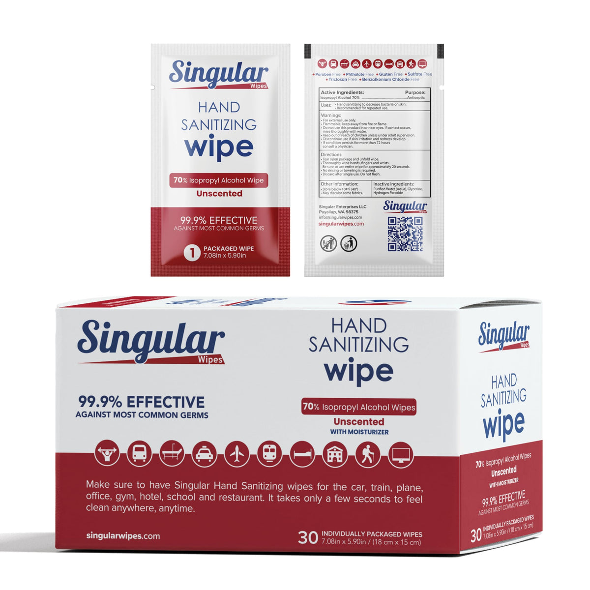 Hand Sanitizing Wipes Travel Size by Singular Wipes – 100ct Individually Wrapped | Fresh Citrus Scent, Moisturizing, 70% Alcohol Wipes | Travel, Office, School, Home