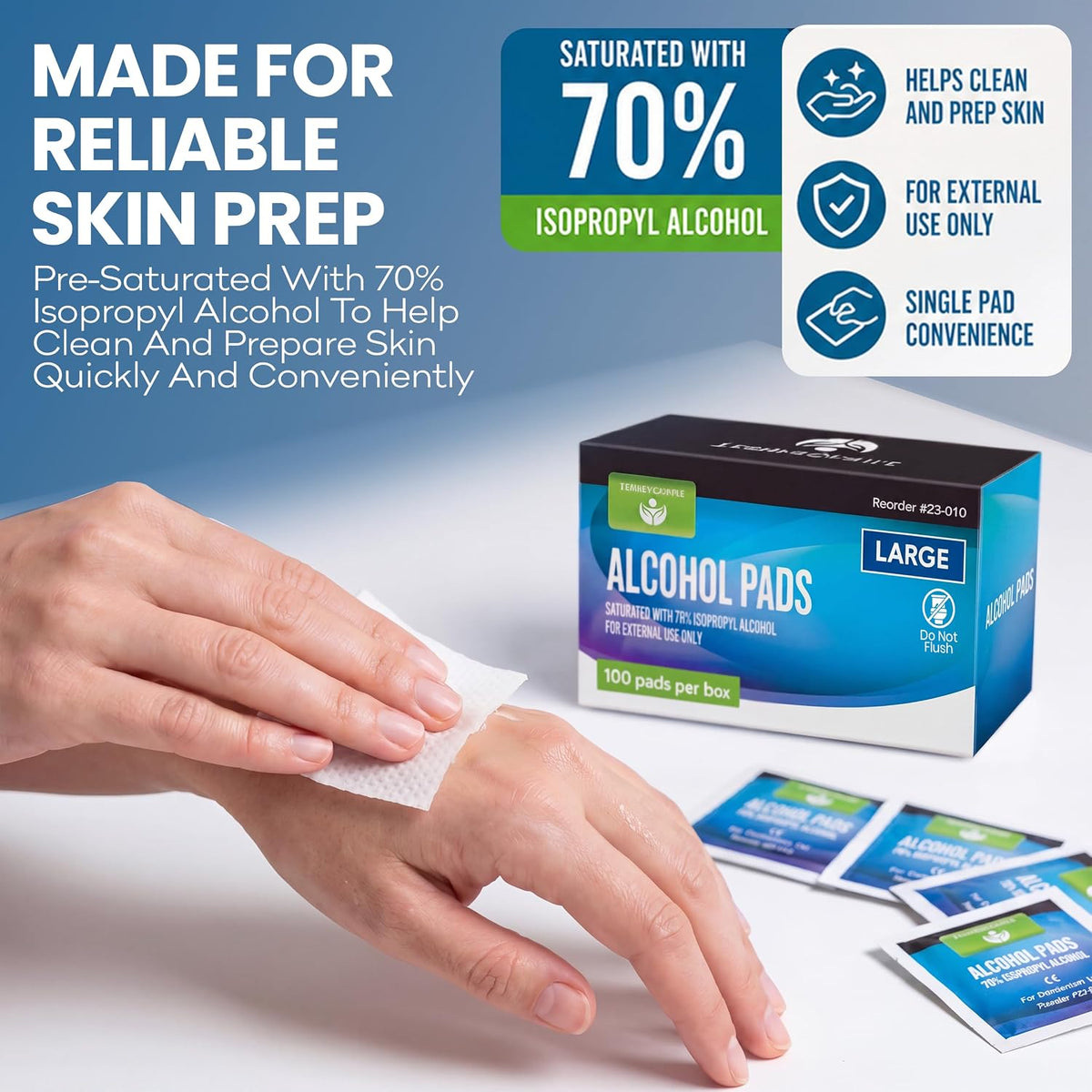 Alcohol Wipes for Injections - 100 Sterile Alcohol Prep Pads, Large Swabs