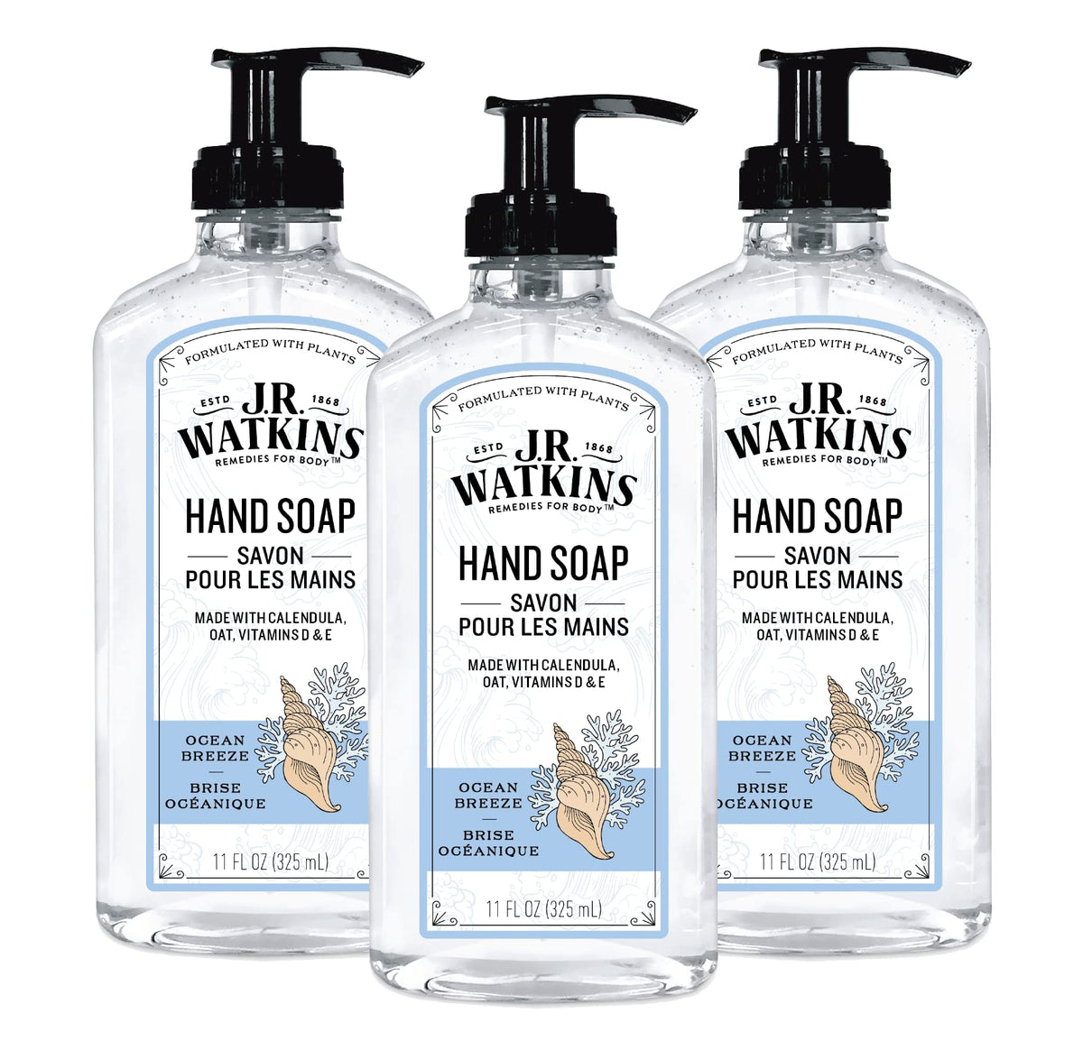 J.R. Watkins Gel Hand Soap Dispenser 3 Pack, Grapefruit, 11 fl oz