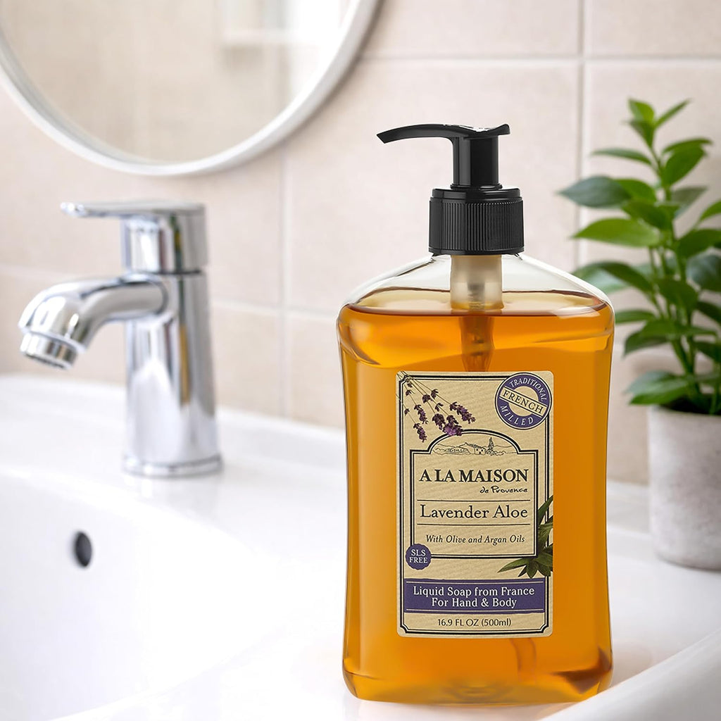 A LA MAISON Lavender Aloe French Liquid Hand Soap - Natural Hand Wash Made with Essential Oils - Biodegradable, Plant-Based, Vegan, Cruelty-Free, Alcohol & Paraben Free (16.9 oz, 3 Pack)