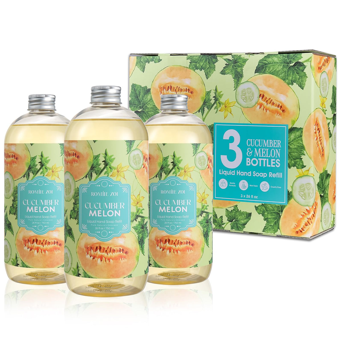 ROMIIE ZOI Liquid Hand Soap Refill, Eucalyptus Mint, 26 Fl Oz, 3-Pack