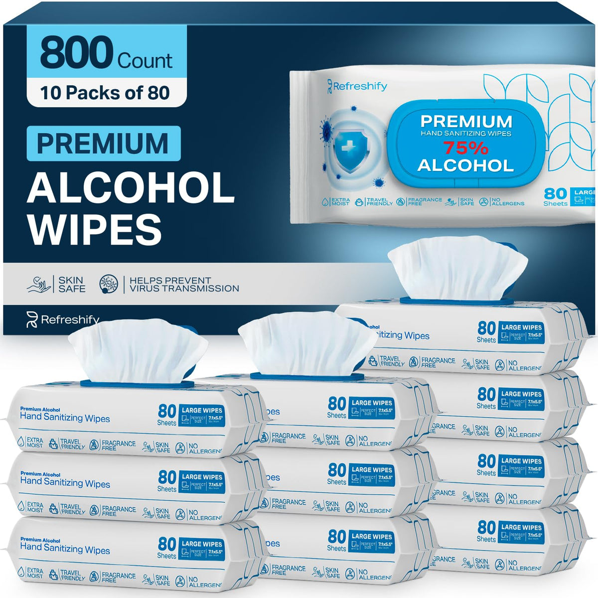Large Alcohol Wipes (320 Count) 75% Unscented Alcohol Hand Sanitizing Wipes