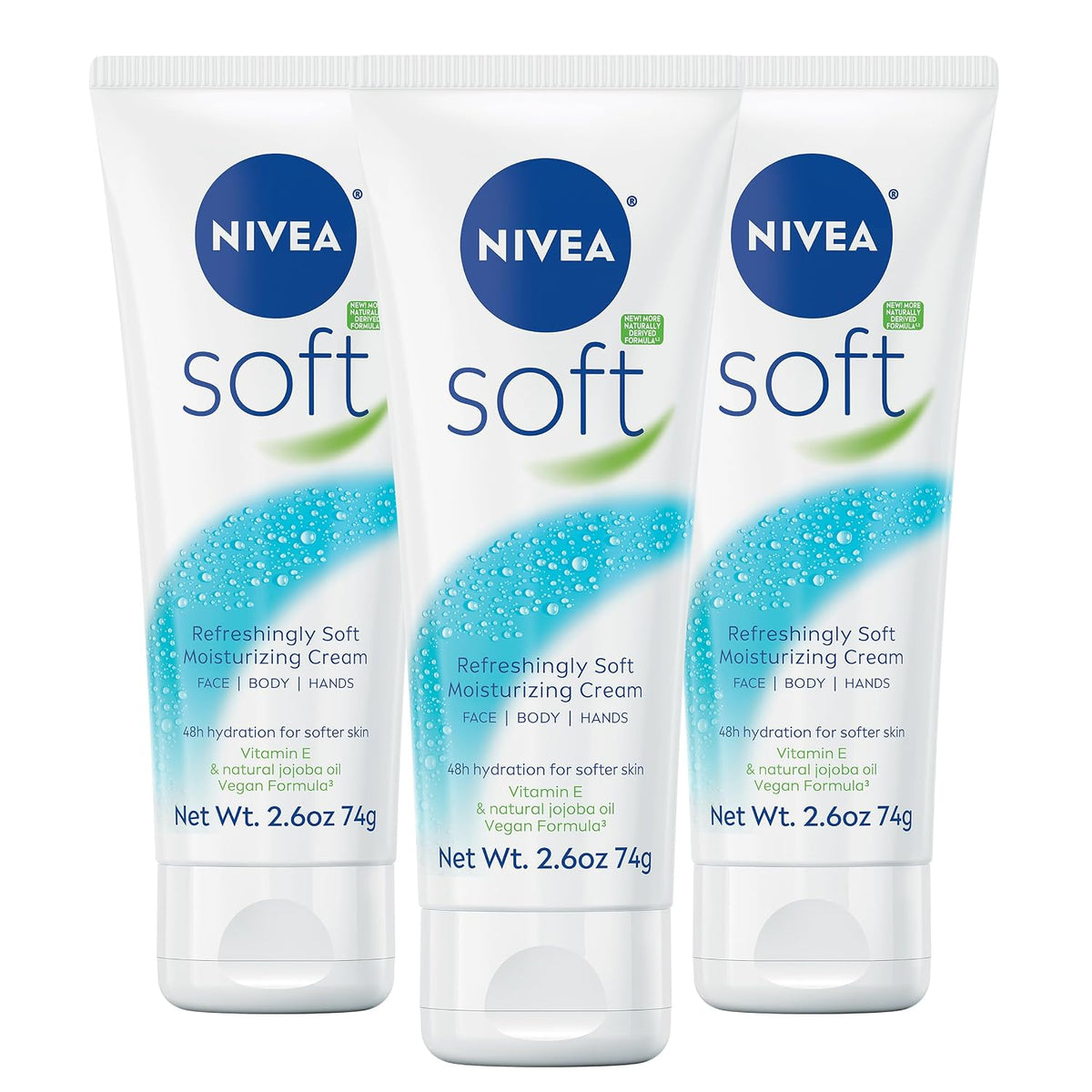 NIVEA Soft Refreshingly Soft Moisturizing Cream, Multipack, 3 x 2.6 OZ