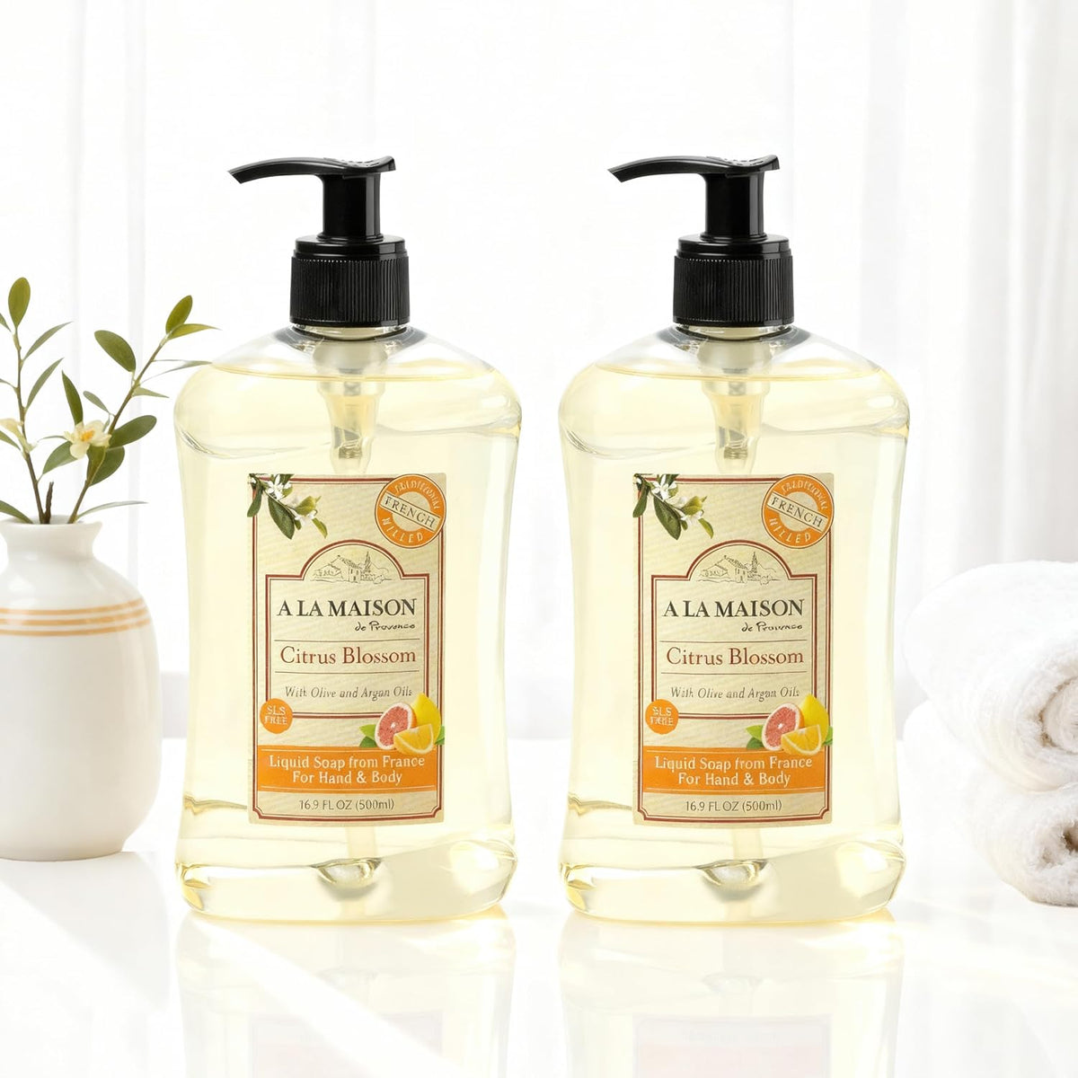 A LA MAISON French Liquid Hand Soap, Citrus Blossom - Natural Hand Wash Made with Essential Oils - Biodegradable, Plant-Based, Vegan, Cruelty-Free, Alcohol & Paraben Free (16.9 oz, 2 Pack)