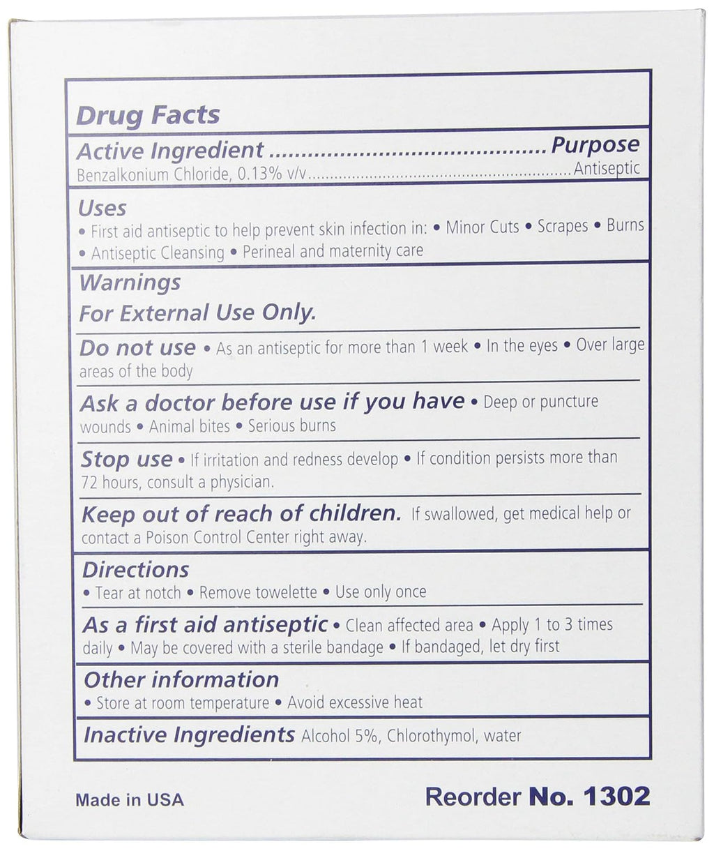 Dynarex 5 x 7" Obstetrical Towelettes - Benzalkonium Chloride Wipes with 5% Alcohol - Pre-Moistened, Scented & Individually Wrapped Sanitizing Wipes - 1 Box of 100 Wipes
