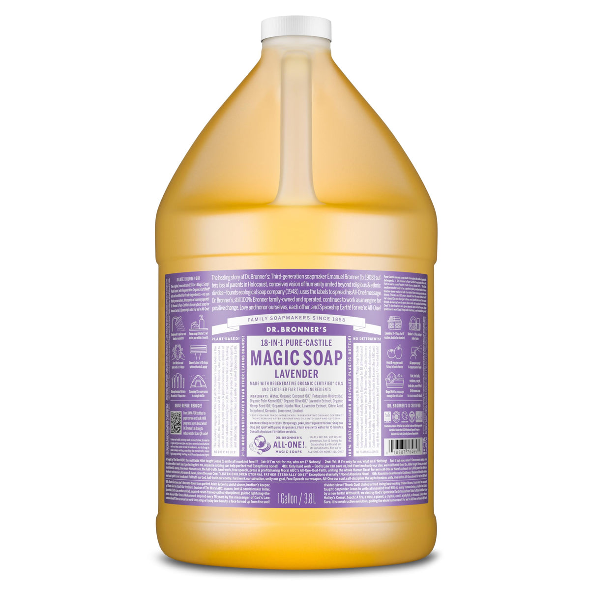 Dr. Bronner's Pure-Castile Liquid Soap, Made with Organic Oils, 18-in-1 Uses: Face, Body, Hair, Laundry, Pets and Dishes, Concentrated, Vegan, Non-GMO, Lavender, 32 Oz