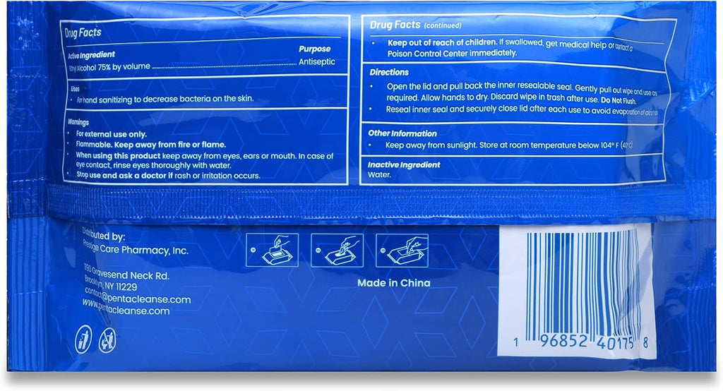 Advanced 75% Alcohol Hand Wipes - Sanitizing, Cleaning, FDA Registered, Pharmacist Developed, Moisture Seal Package, Size 6 x 8 Inch (15.2 x 20.3 cm), 4 Pack (240 Wipes Total)