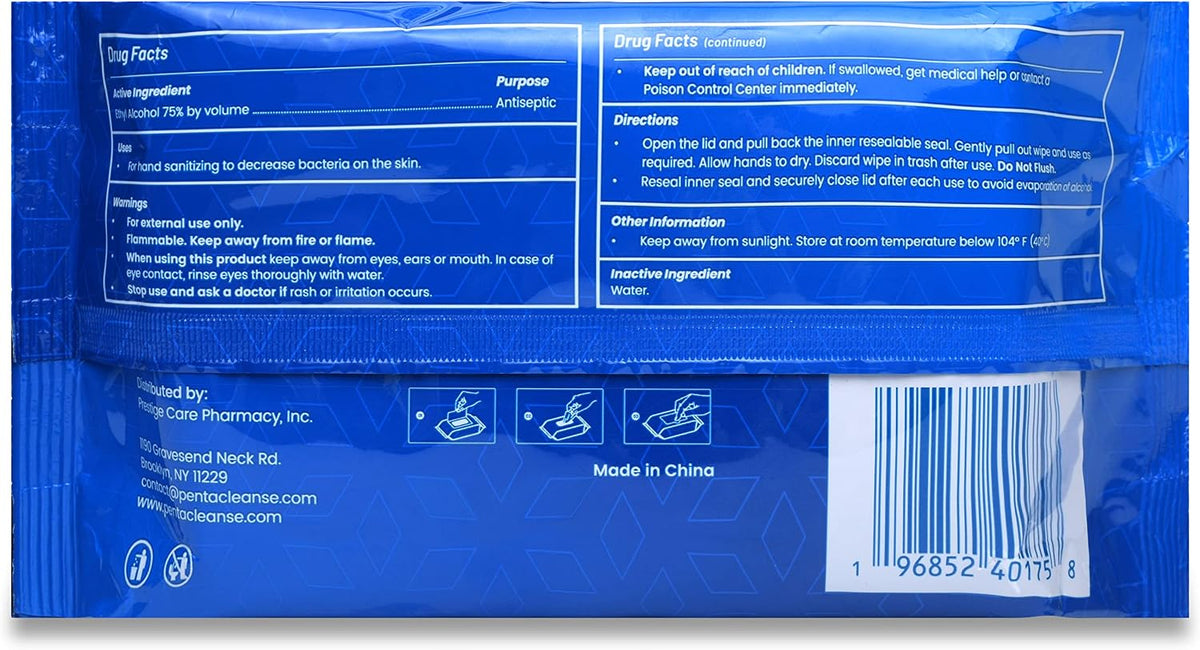 Advanced 75% Alcohol Hand Wipes - Sanitizing, Cleaning, FDA Registered, Pharmacist Developed, Moisture Seal Package, Size 6 x 8 Inch (15.2 x 20.3 cm), 4 Pack (240 Wipes Total)