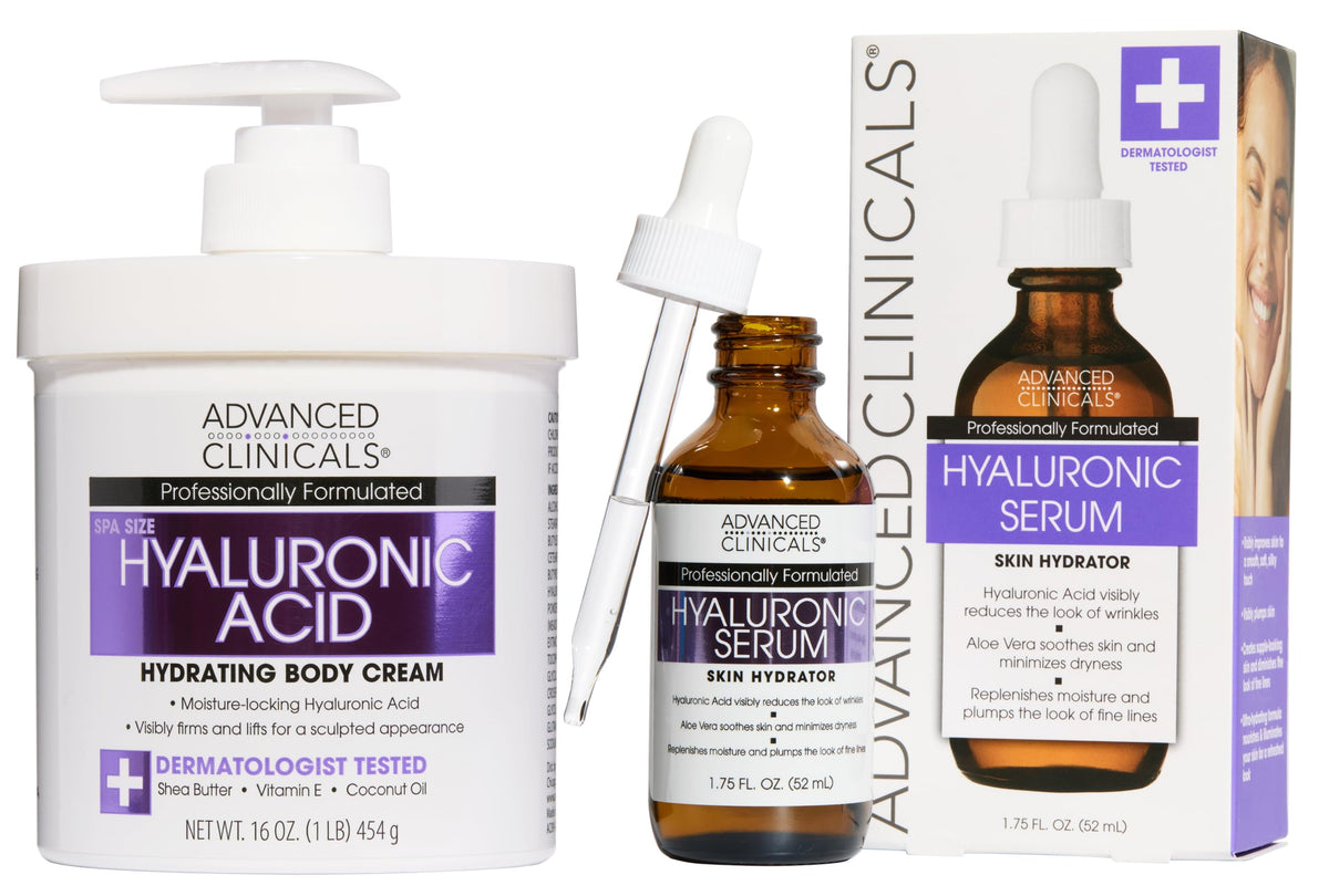 Advanced Clinicals Hyaluronic Acid Moisturizer Body Cream W/Vitamin E | Hydrating Cream & Body Lotion For Women & Men To Help Improve Look of Wrinkles, Dry Skin, Crepey Looking Skin, 16 Ounce