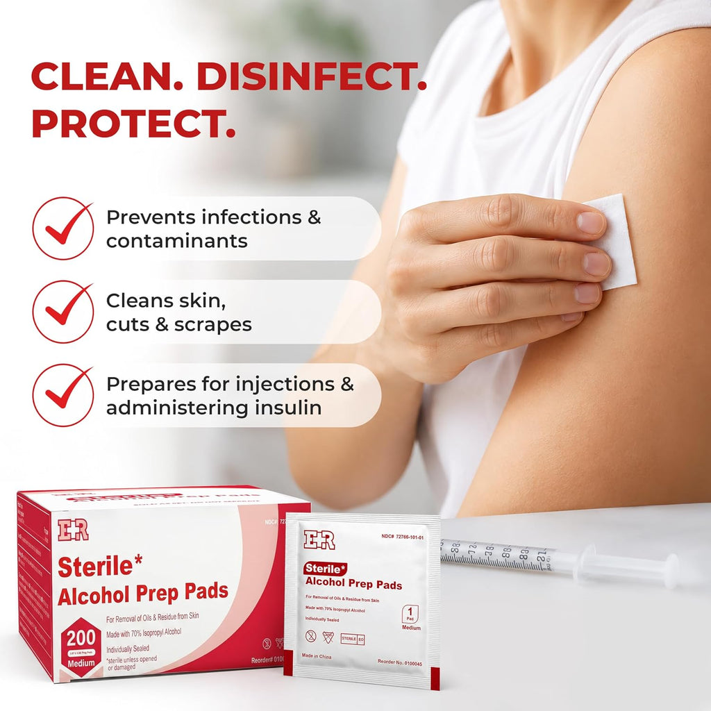 Ever Ready First Aid Alcohol Prep Pads, Medium 2-Ply Alcohol Wipes, individually wrapped Swabs, Saturated With 70% Isopropyl Alcohol - 400 Count