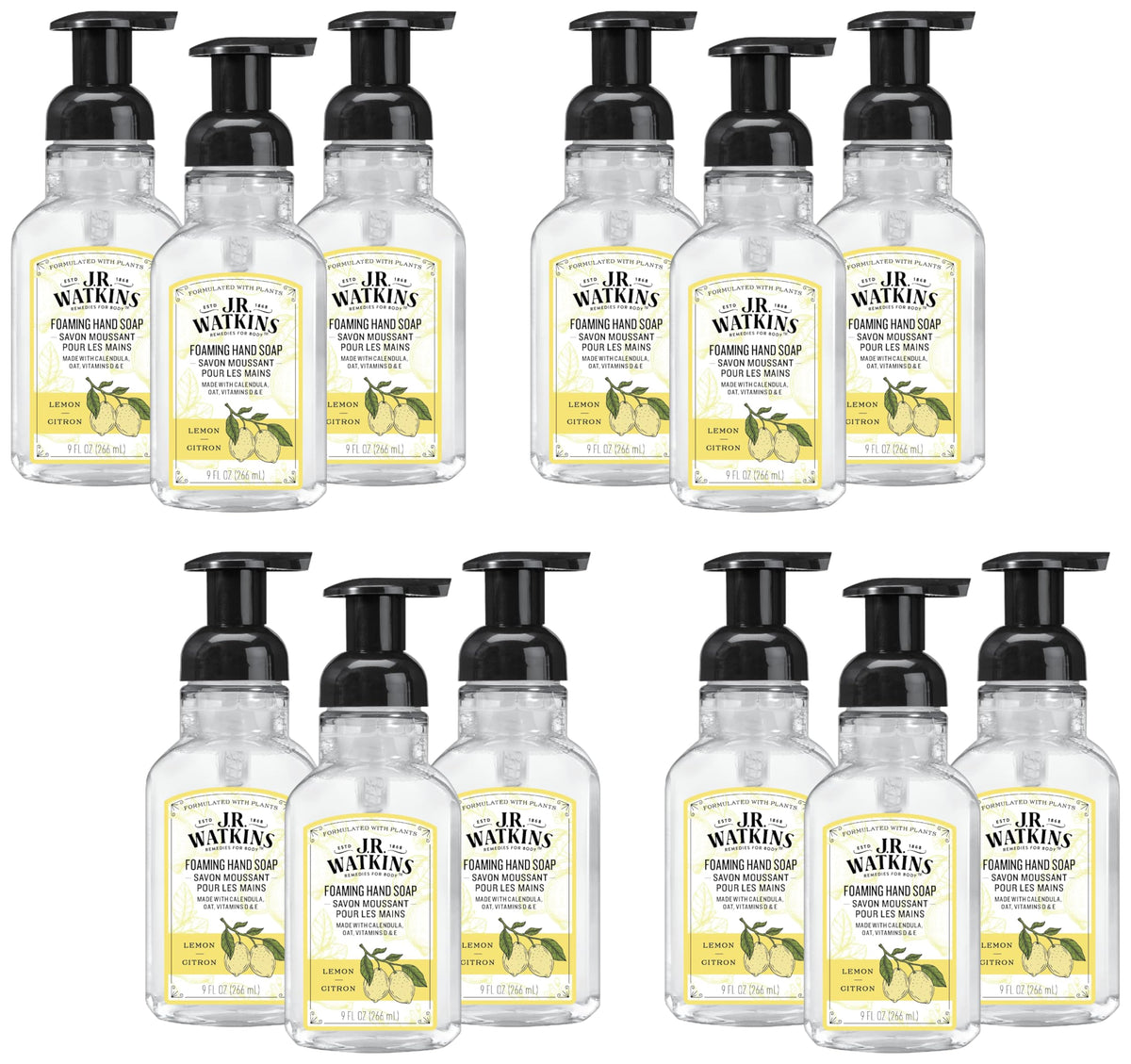 J.R. Watkins Moisturizing Foam Hand Soap Dispenser 3 Pack, Lemon, 9 fl oz