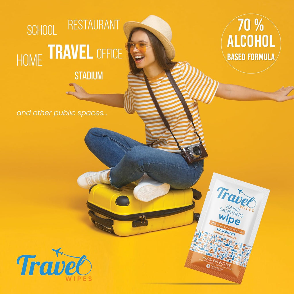 Hand Sanitizing Travel Wipes – 30ct Individually Wrapped | Fragrance-Free, Moisturizing, 70% Isopropyl Alcohol Wipes | Travel, Home, Office, Daily Use