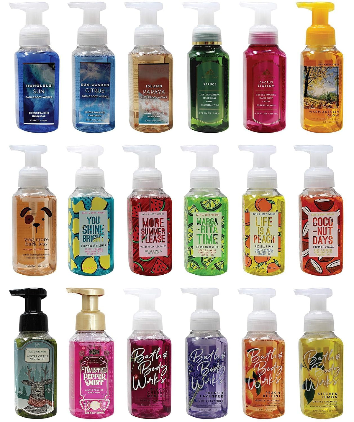 Bath and Body Works Gentle Foaming Hand Soap Kitchen Basics - Cozy Vanilla Almond, Crisp Morning Air, Mahogany Teakwood, Champagne Toast, White Tea and Sage, 8.75, Pack of 5