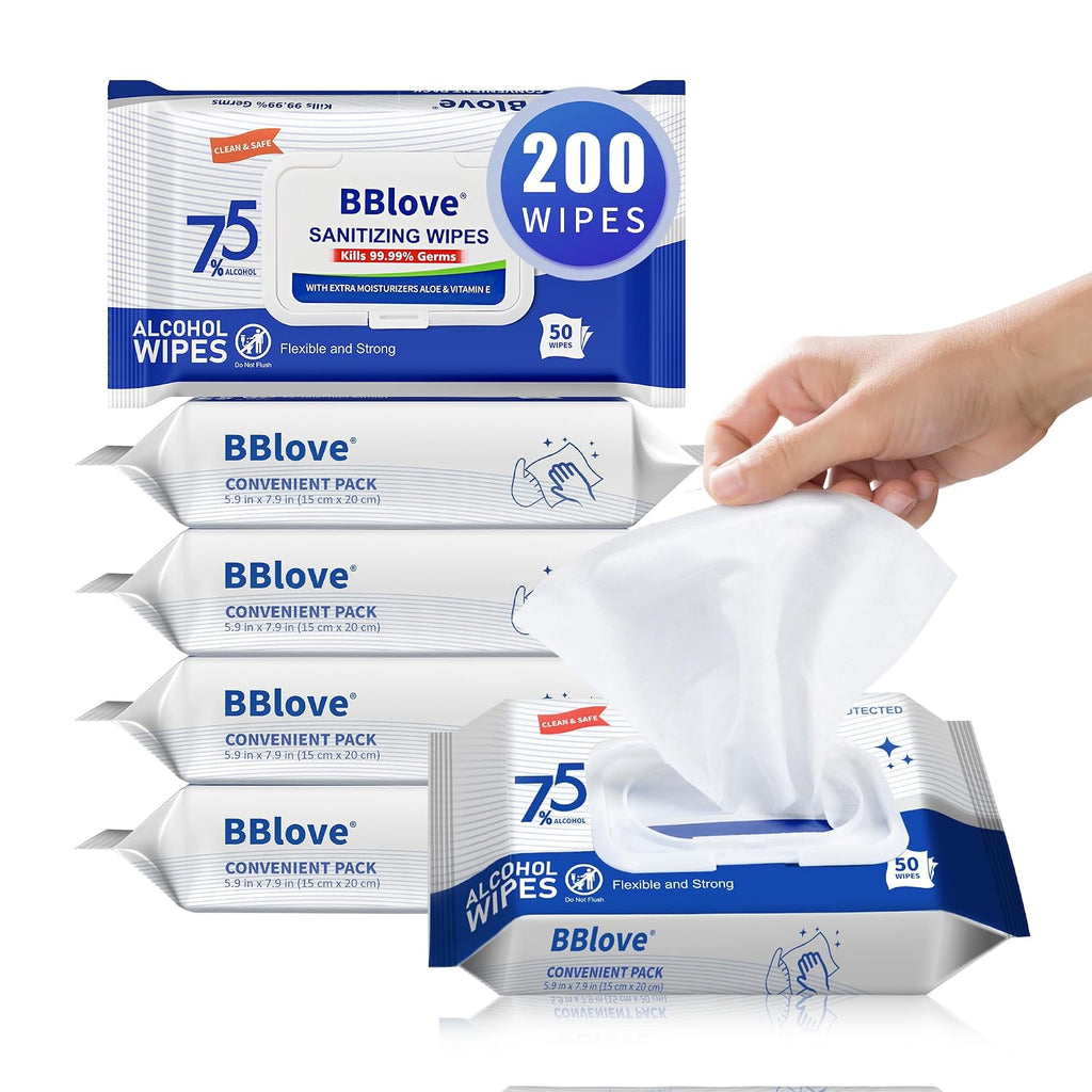 75% Alcohol Hand Sanitizing Wipes, 4-Pack, 200 Count, Aloe Vera