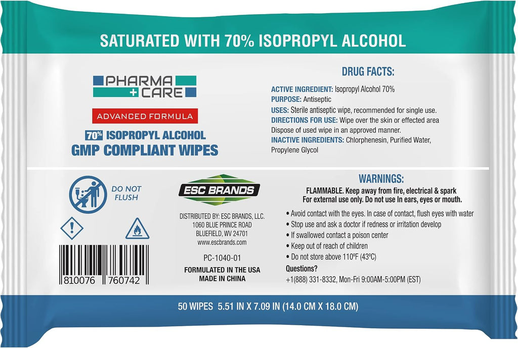 PharmaCare Advanced Formula 70% Alcohol Wipes - (50 Count) 4 Packs