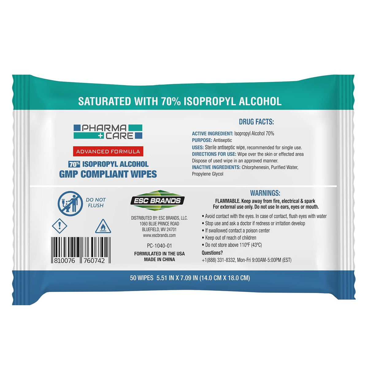 PharmaCare Advanced Formula 70% Alcohol Wipes - (50 Count) 3 Packs